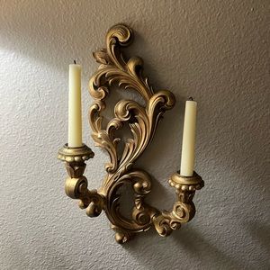 Vintage Ornate Gold Candle Wall Sconce